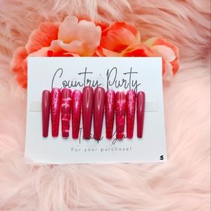 Custom press on nails long maroon and pink size small